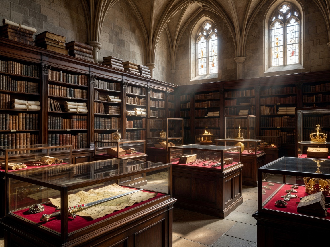 Royal archive room displaying ancient manuscripts and luxury collections